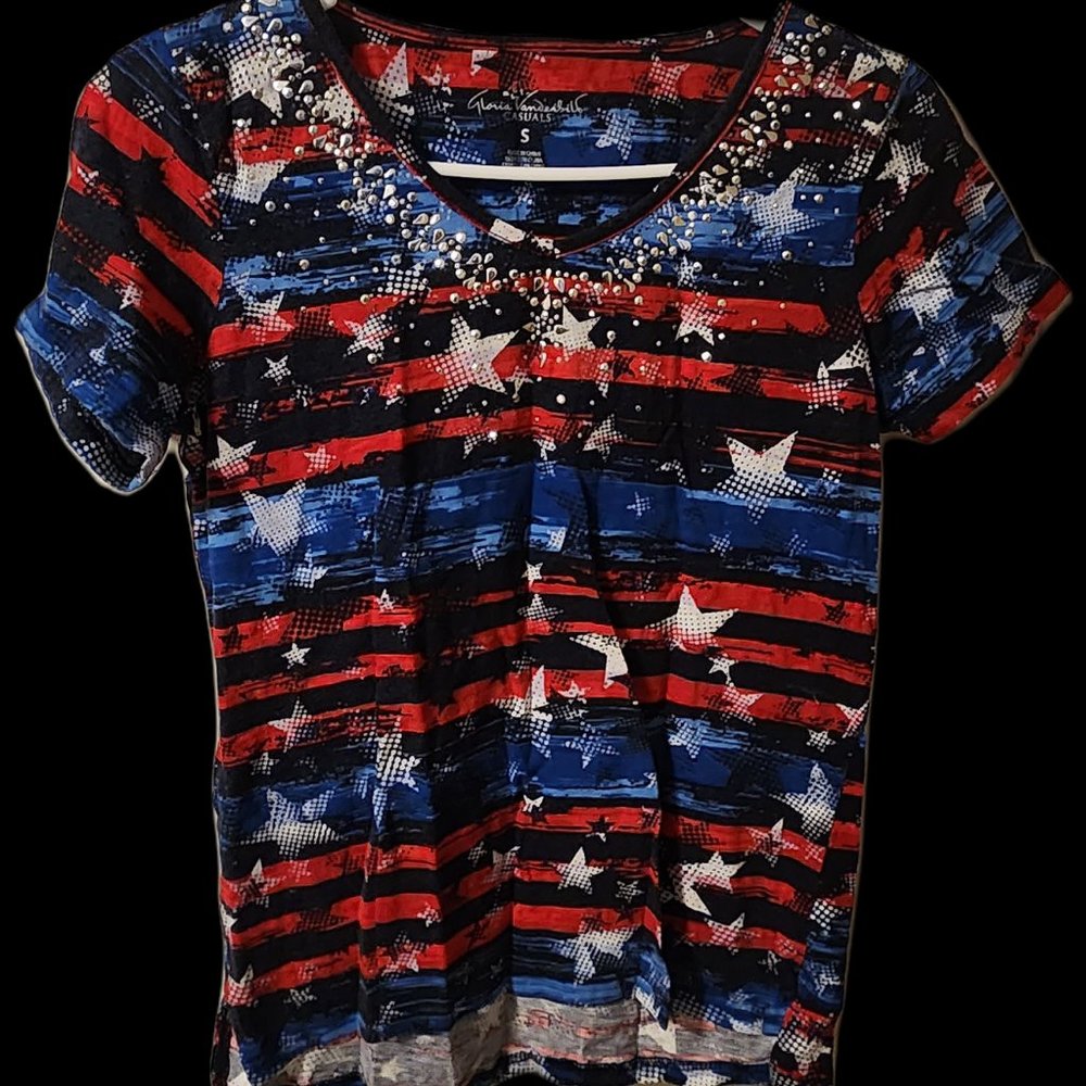 Gloria Vanderbilt Womens T-shirt Size Small American Flag